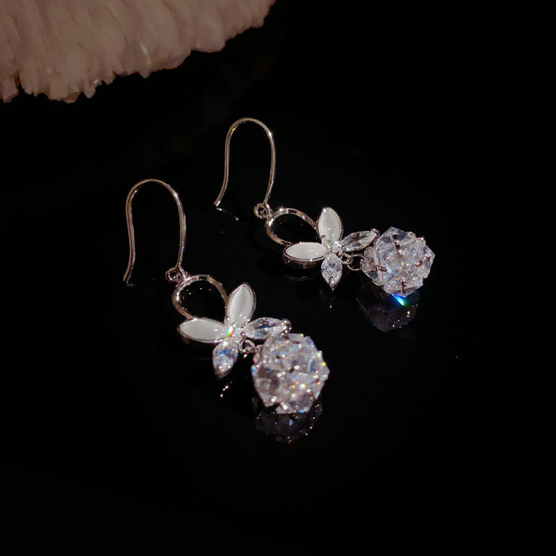 14K Gold-Plated Petal Diamond Bead Drop Earrings-Elegant Floral Design