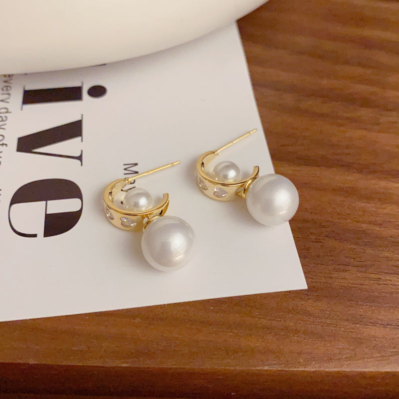 Versatile Multi-Wear Zircon & Pearl Stud Earrings – S925 Silver Needle