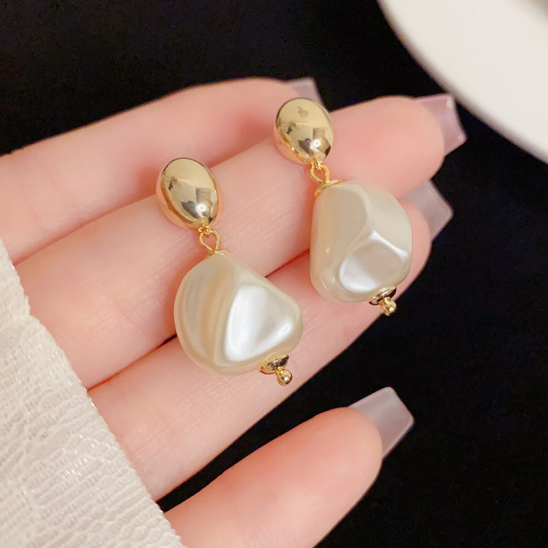 Elegant Irregular Pearl Geometric Drop Earring – Vintage Unique Design