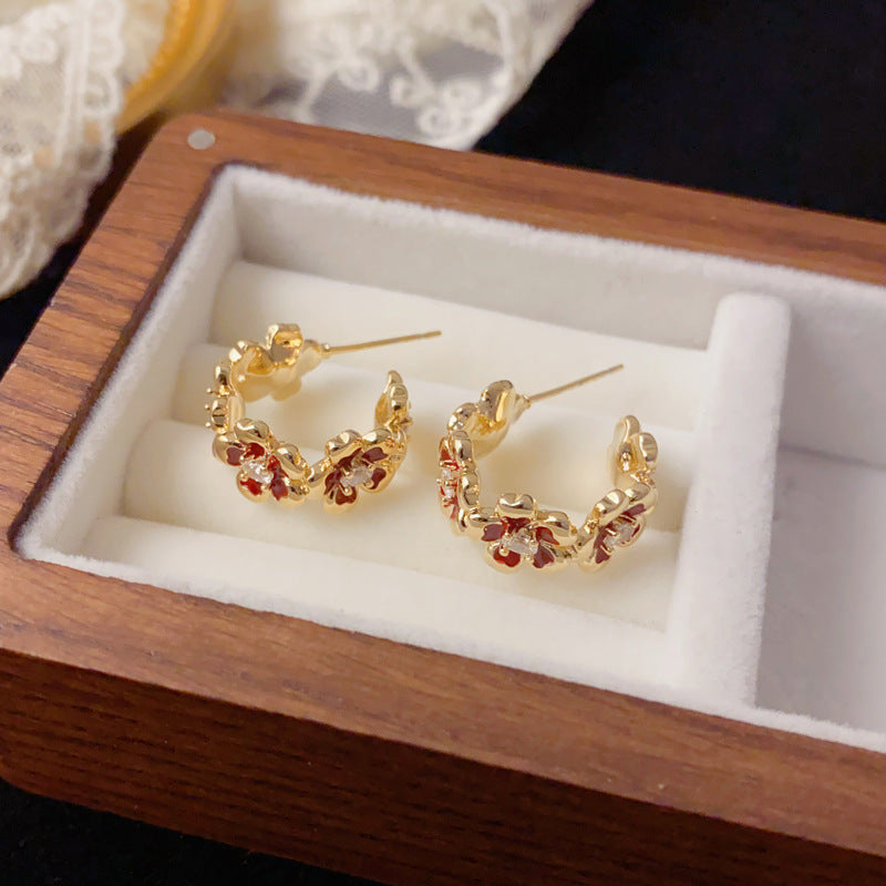 Luxury Enamel Petal C-Hoop Earrings – Elegant Floral Design