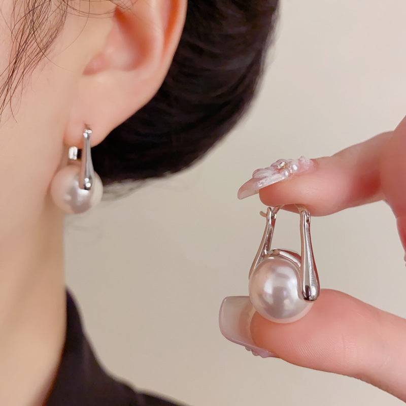 Eaioncol Round Pearl Hoop Earrings Gold Silver