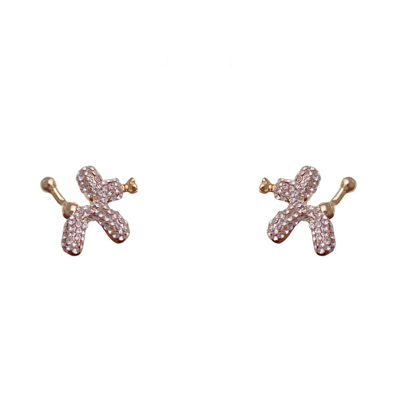 Luxury Full-Zircon Balloon Dog Stud Earrings – Geometric Design