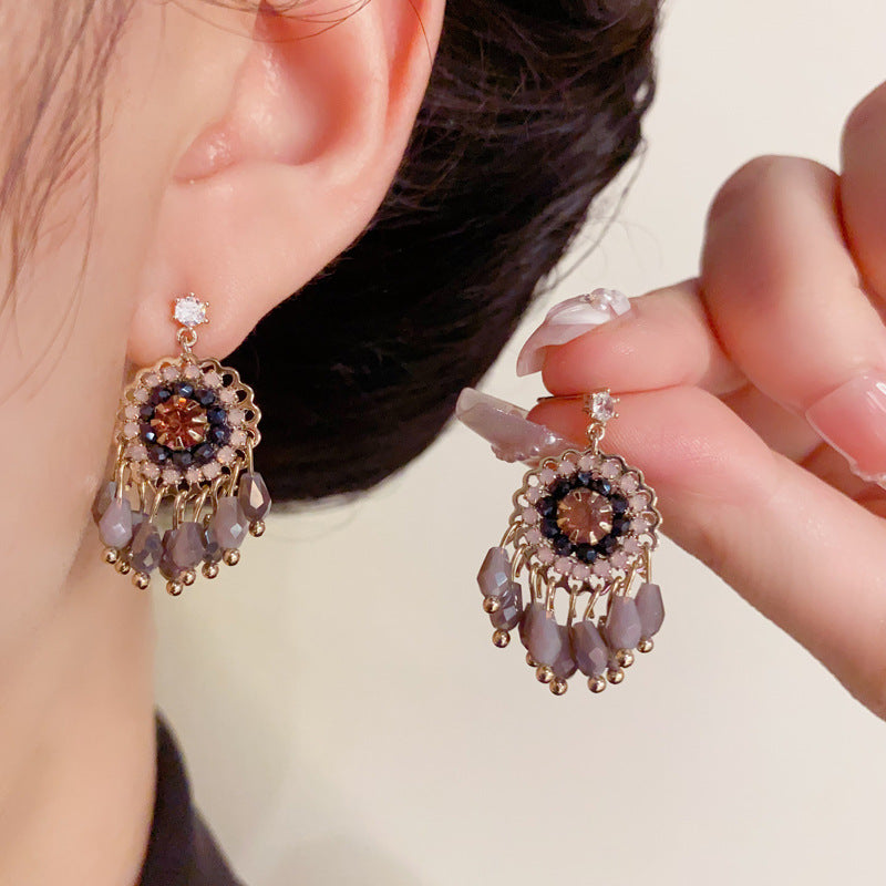 Luxury Zircon Round Crystal Tassel Drop Earrings – Geometric Design