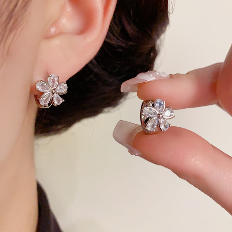 14K Gold-Plated Silver Flower Mini Hoop Earrings–Elegant Floral Design