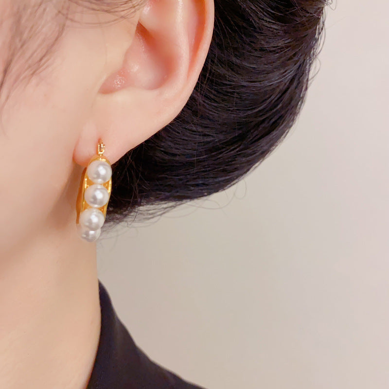 Eaioncol Geometric Pearl Hoop Earrings 18K Gold