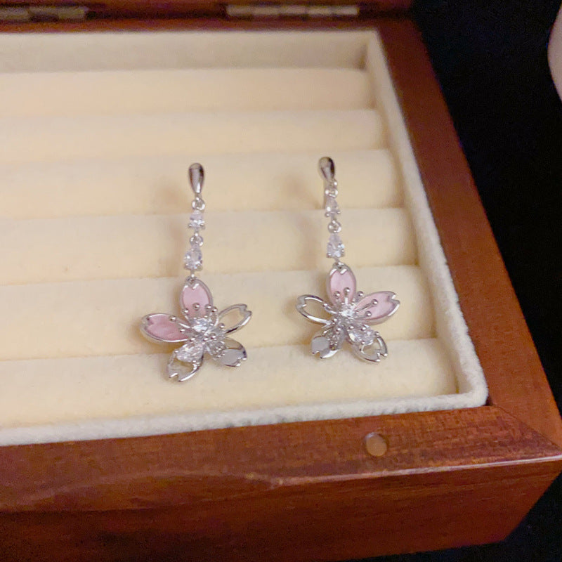 14K Gold-Plated Zircon Flower Tassel Earrings – Elegant Chic Design