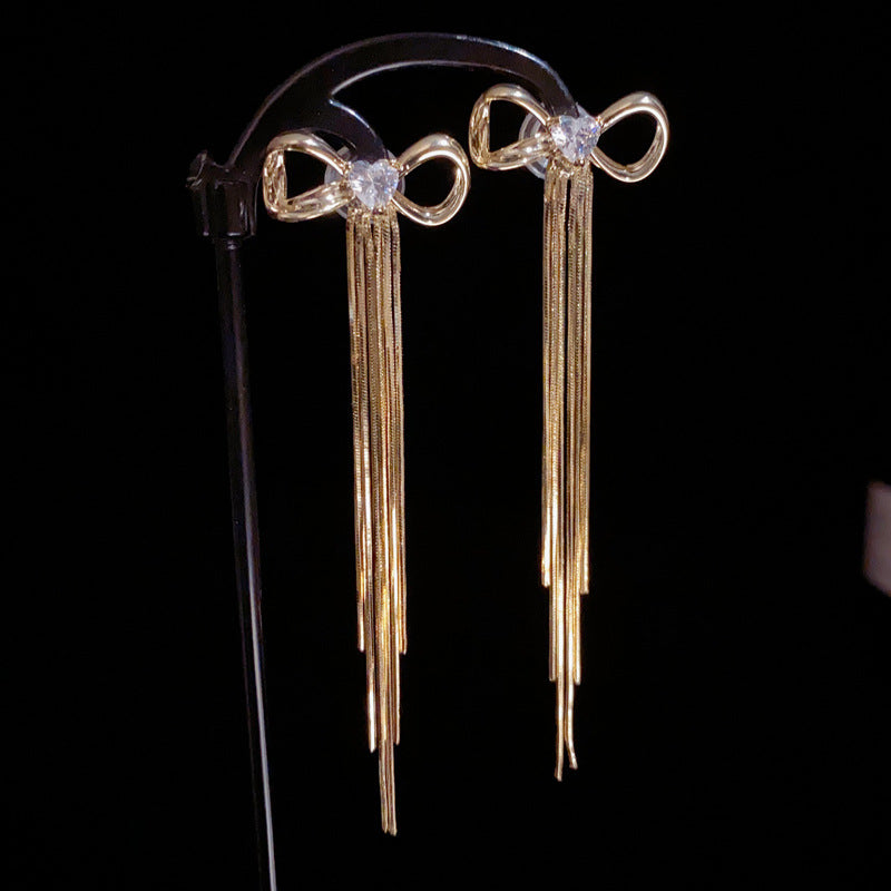 14K Gold-Plated Metal Butterfly Knot Tassel Earrings - Chic & Elegant