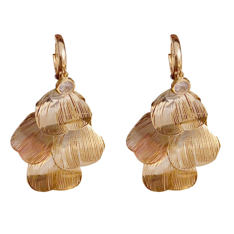 Minimalist Hollow Metal Petal Tassel Earrings – S925 Silver Needle