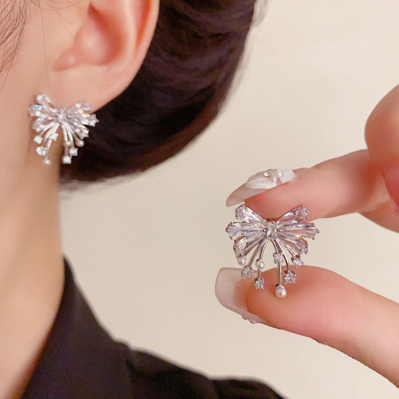 Elegant Zircon Bow Stud Earrings – Copper Needle Earrings