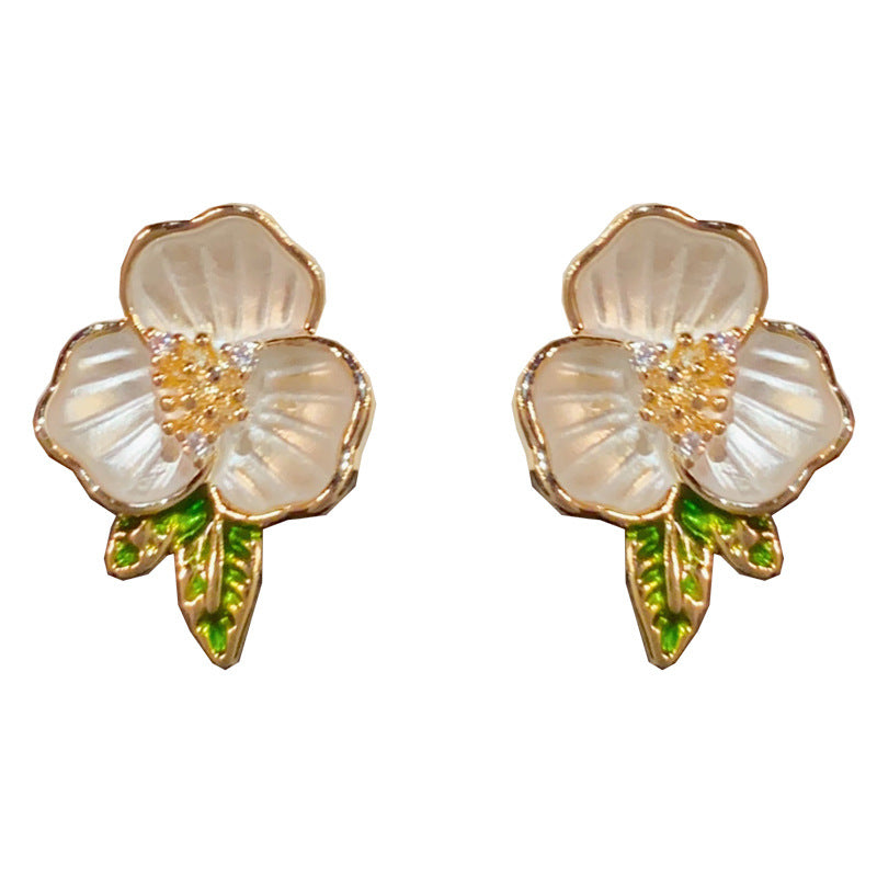 14K Gold-Plated Camellia Stud Earrings – Elegant Floral Design