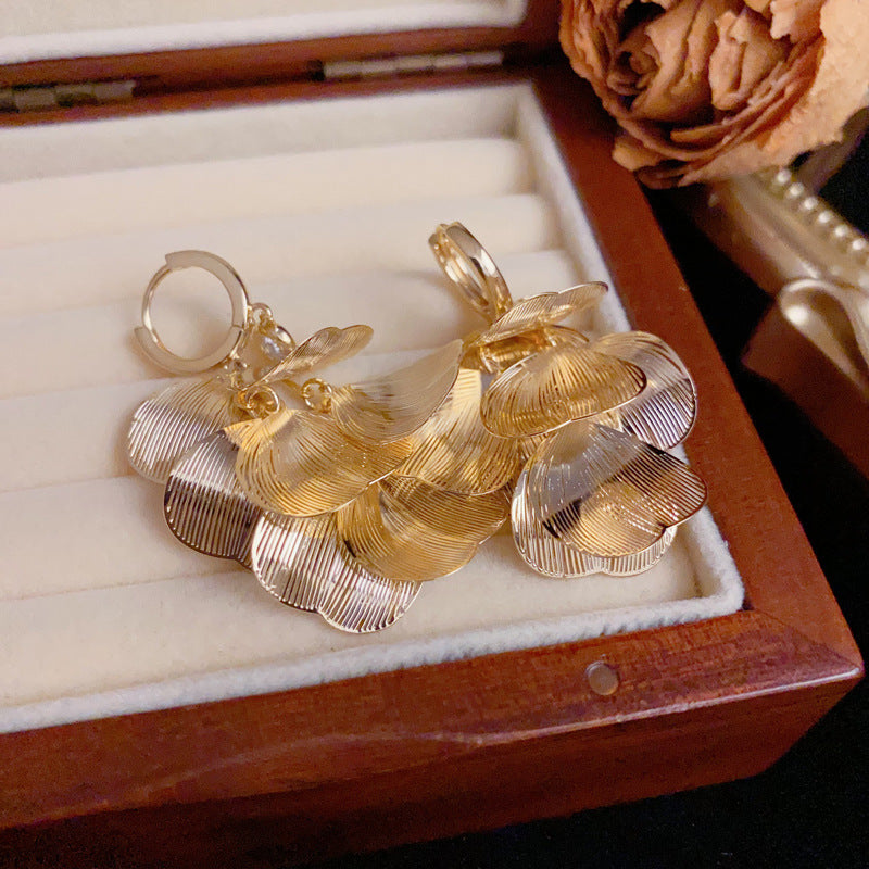 Minimalist Hollow Metal Petal Tassel Earrings – S925 Silver Needle