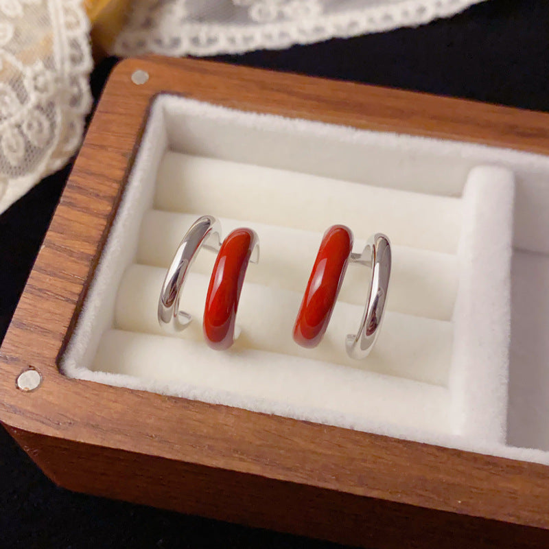 Luxury Double-Layer Red Enamel Hoop Earrings – Elegant Design