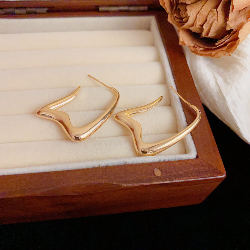 18K Gold Luxury Metal Geometric Hoop Earrings – Elegant Design