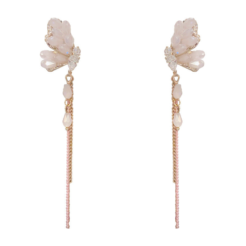 Luxury Crystal Butterfly Chain Tassel Drop Earrings – Elegant Design