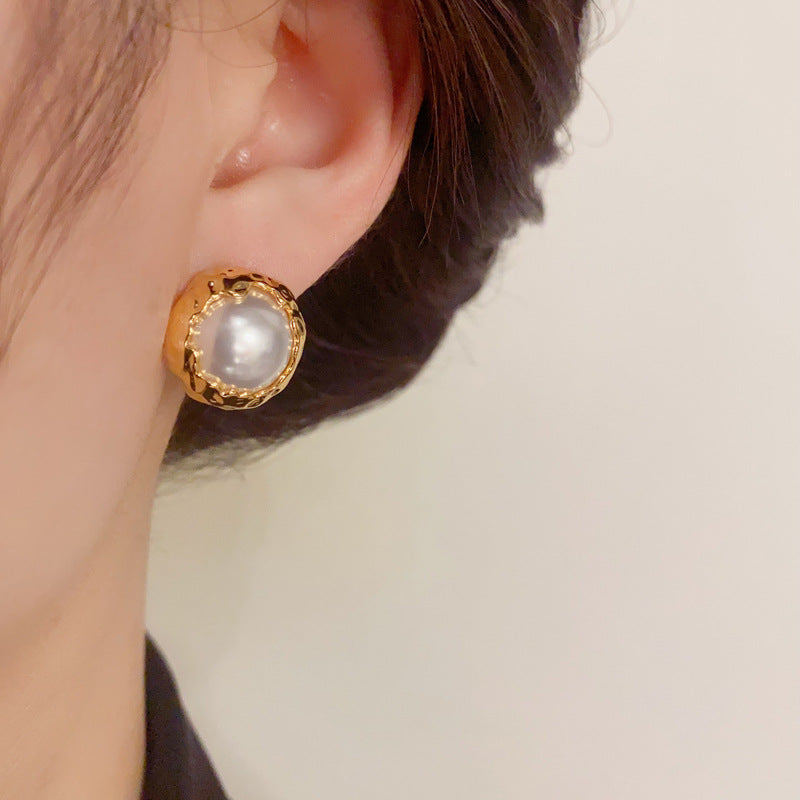 14K Gold-Plated Metal Wrapped Pearl Stud Earrings - Elegant Minimalist