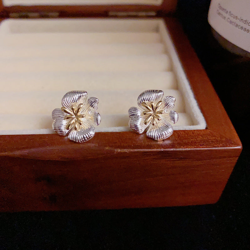 14K Gold-Plated Two-Tone Floral Stud Earrings – Chic & Minimalist