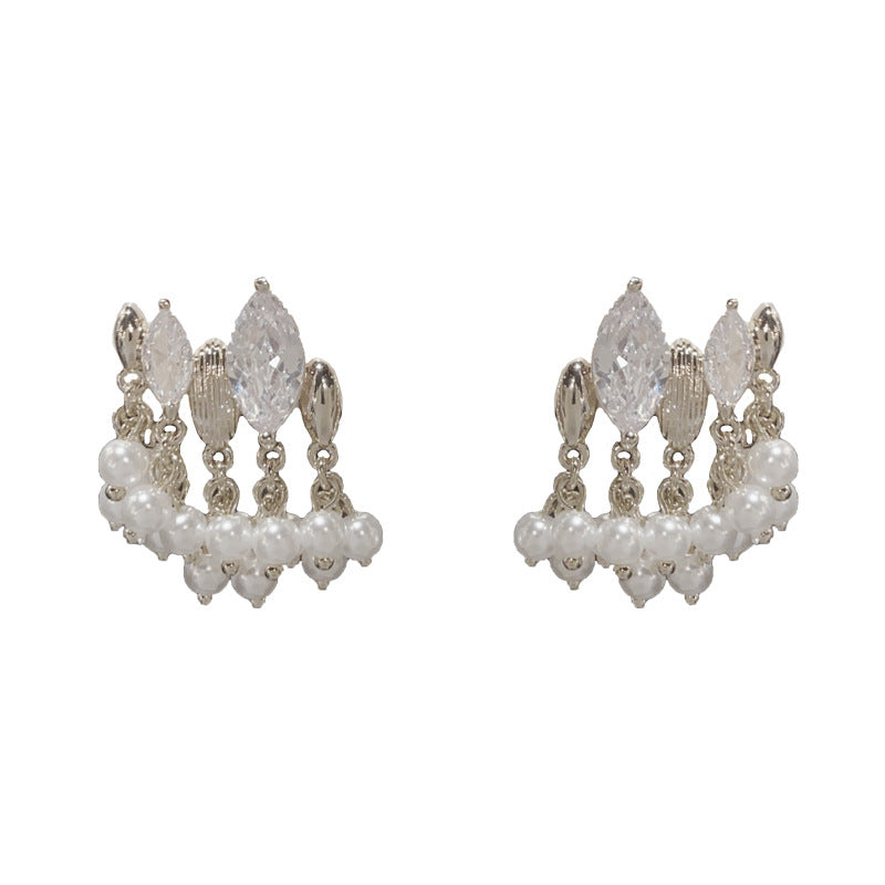 Elegant Geometric Pearl Tassel Drop Earrings – Minimalist Design