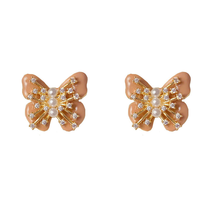 Luxury Rhinestone Pearl Butterfly Stud Earrings – Elegant Design