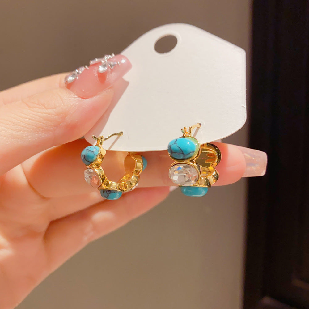 Eaioncol Turquoise Geometric Hoop Earrings Gold