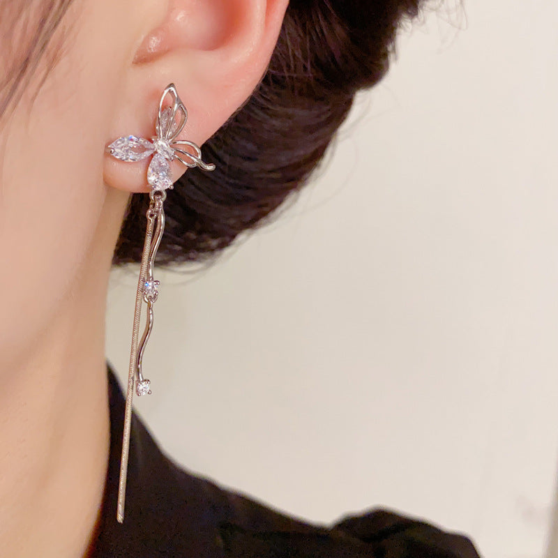 14K Gold-Plated Hollow Butterfly Tassel Earrings - Elegant Design