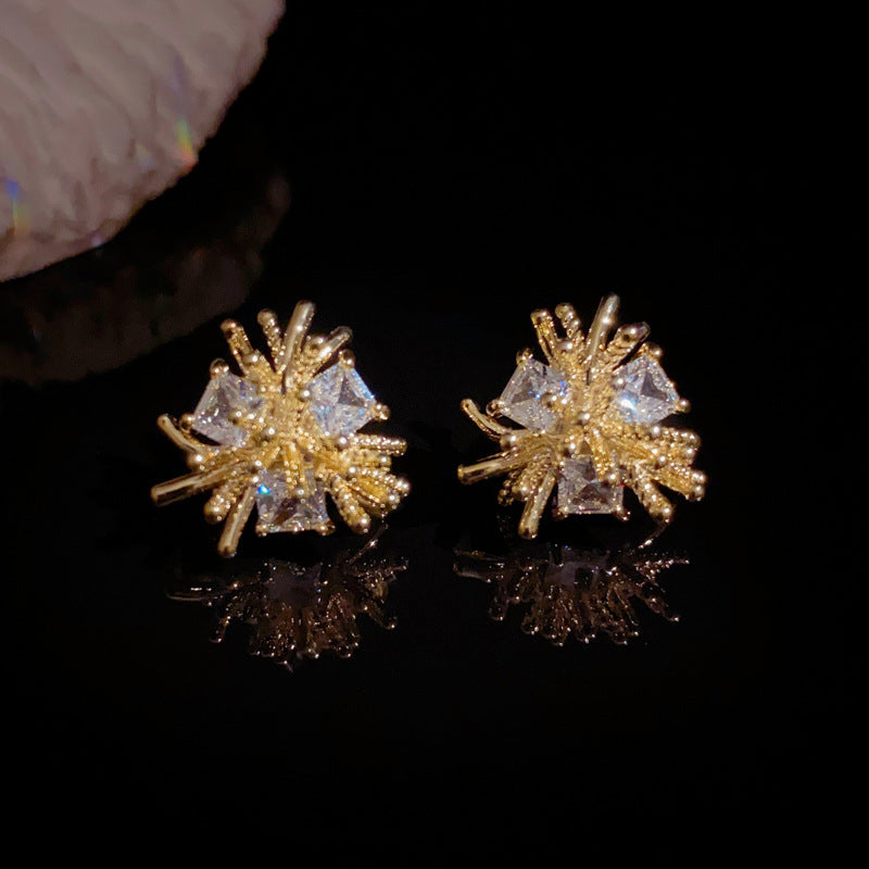 Elegant Zircon Firework Stud Earrings – Geometric Design