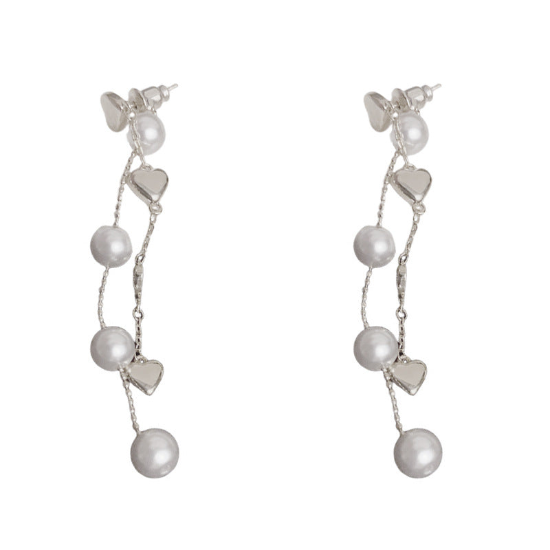 Luxury Metal Heart & Pearl Two-Way Drop Earrings – Elegant Design