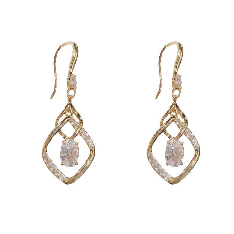 14K Gold Zircon Geometric Diamond Tassel Earrings – Elegant Design