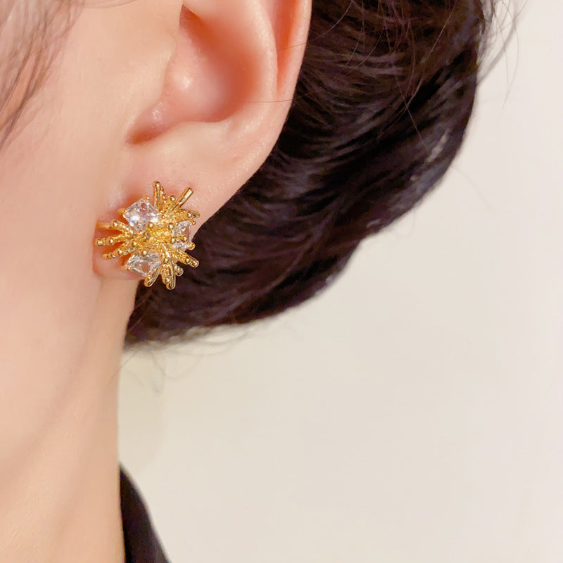 Elegant Zircon Firework Stud Earrings – Geometric Design