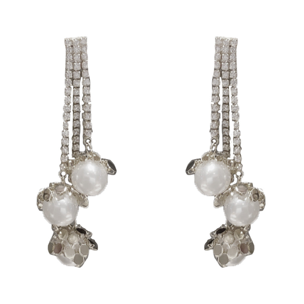 Eaioncol CZ Pearl & Resin Tassel Earrings 14K Gold Plated Silver