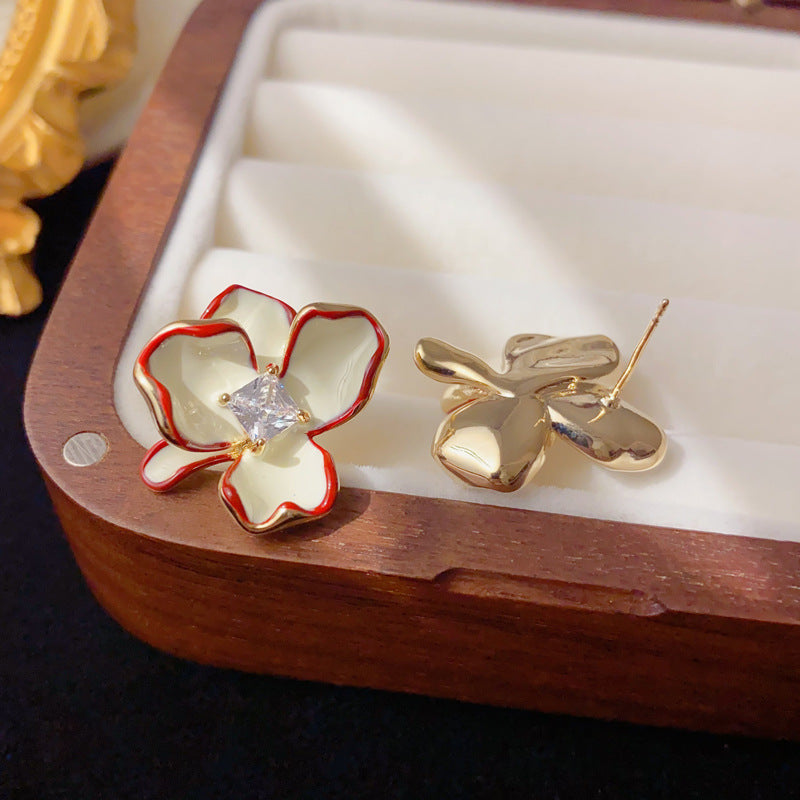 Luxury Zircon Petal Stud Earrings – Floral Design