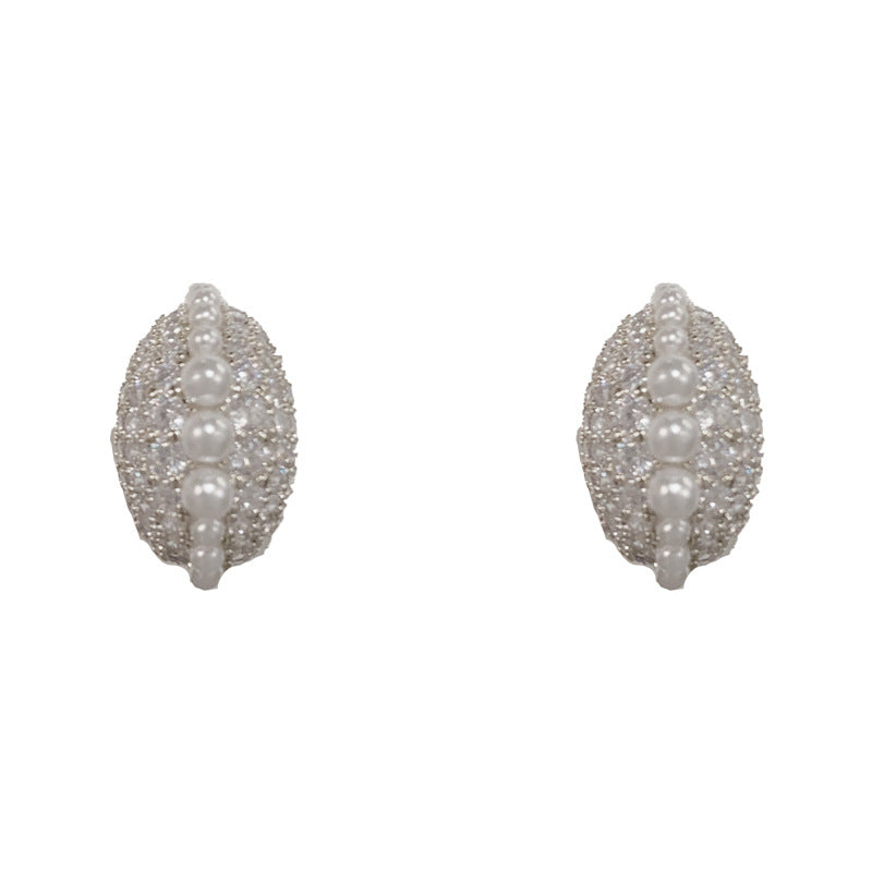 Elegant Zircon Pearl Teardrop Stud Earrings – Minimalist Design