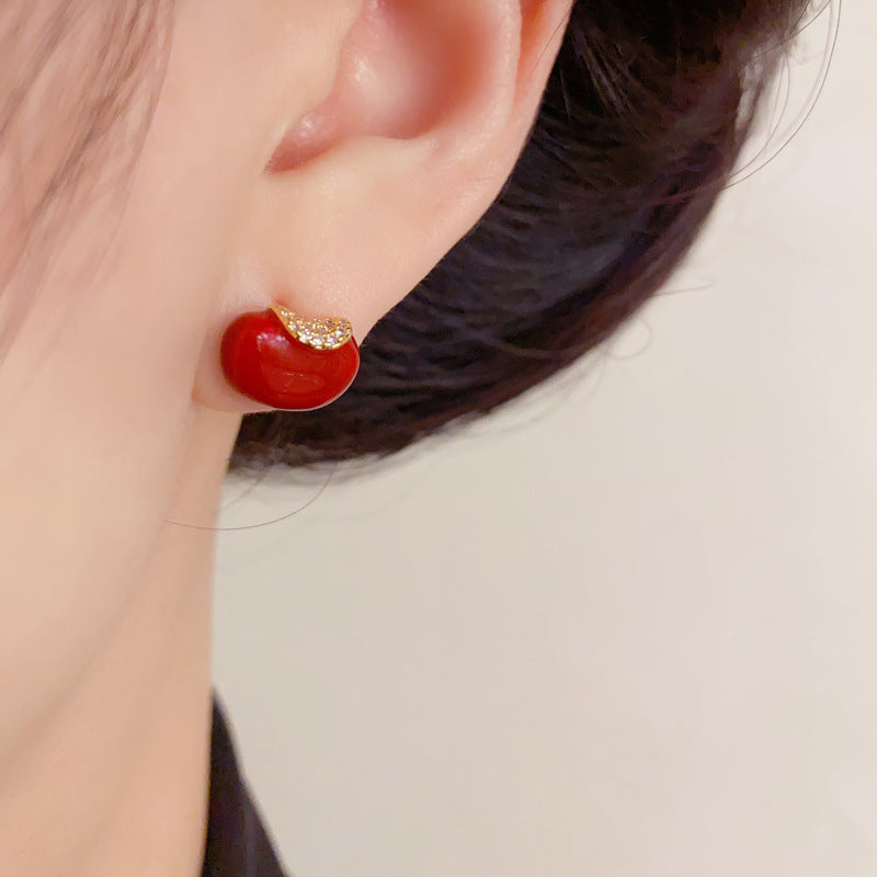 Luxury Red Enamel Yuanbao Ingot Stud Earrings – Good Fortune Design