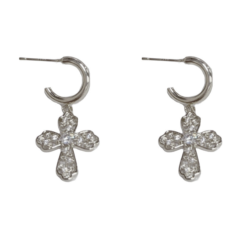 Luxury Zircon Hollow Cross Drop Earrings – Elegant Design