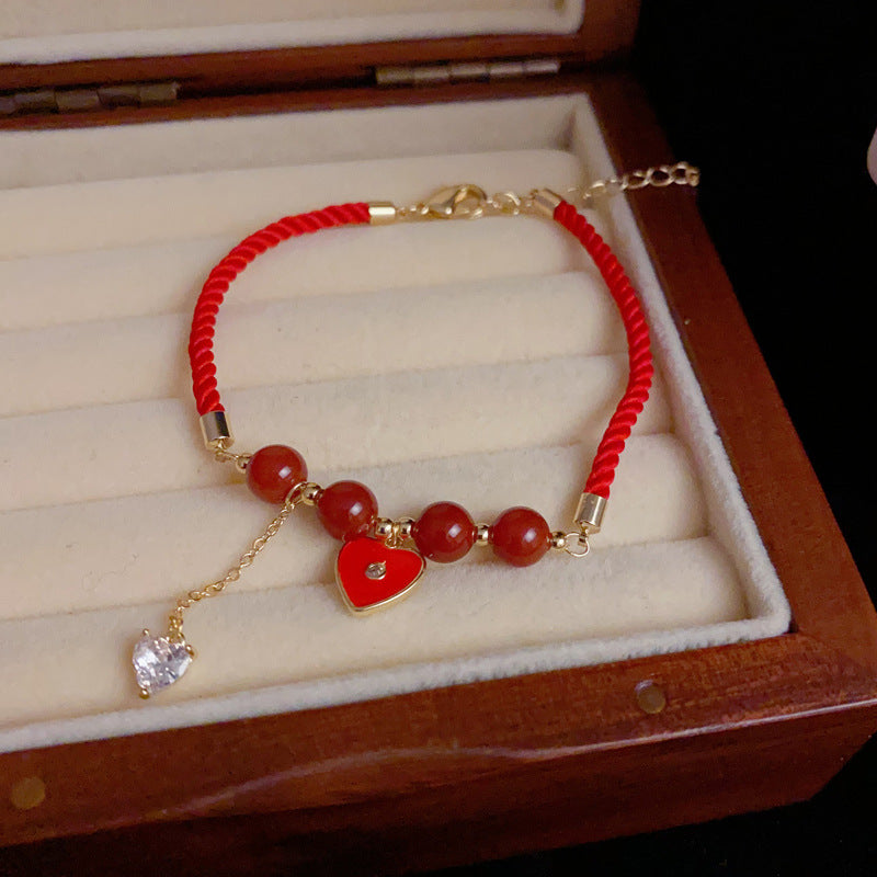 14K Gold-Plated Red Heart Bracelet - Elegant Minimalist Design