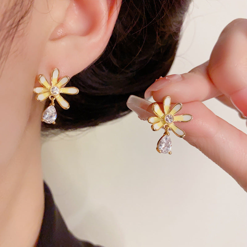 14K Gold-Plated Sweet Enamel Petal Drop Earrings – Waterdrop Design