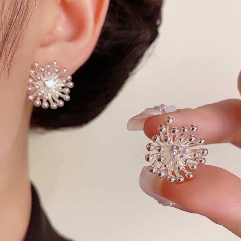 Luxury Zircon Metal Firework Stud Earrings – Geometric Design