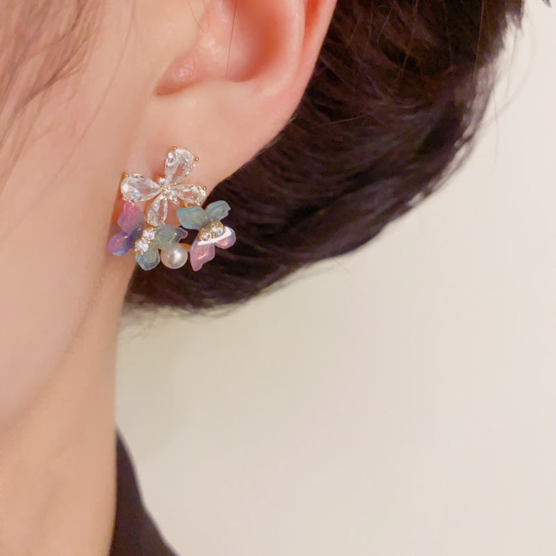 14K Gold Colorful Zircon Butterfly Stud Earrings – Elegant Design