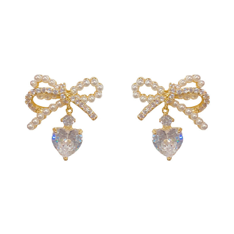 14KGold-Plated Pearl Bowknot Zircon Water Drop Earrings-Elegant Deisgn