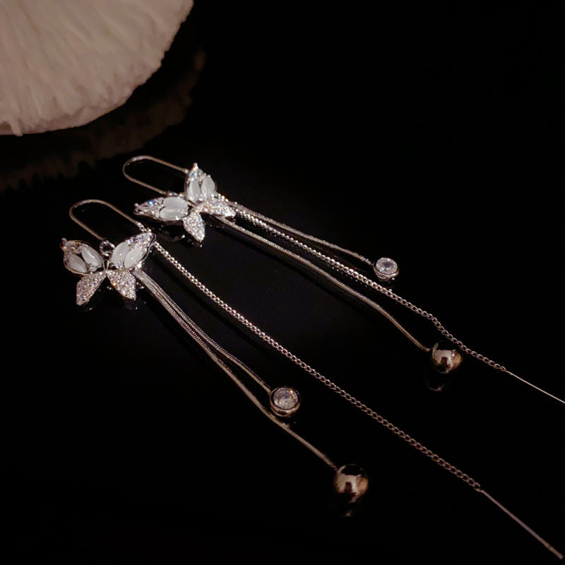 Elegant Zircon Butterfly Tassel Ear Thread Earrings – Animal Design