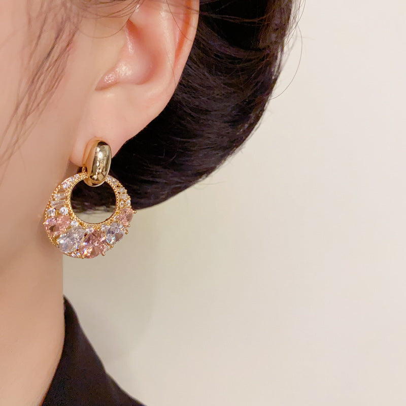 Luxury Colorful Zircon Round Drop Earrings – Elegant Geometric Design