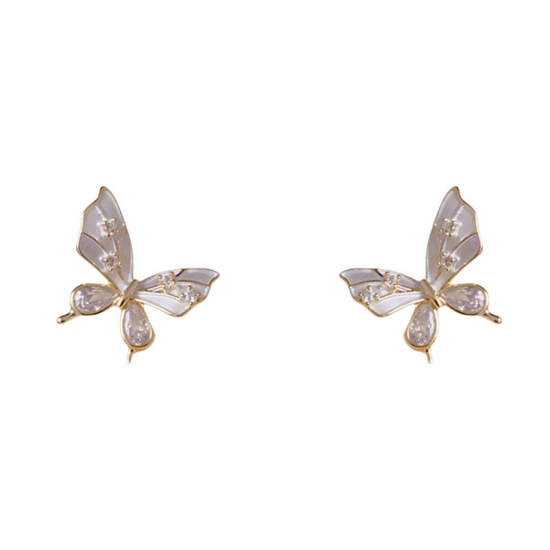14K Gold Enamel Butterfly Earrings with Rhinestones – Elegant Design
