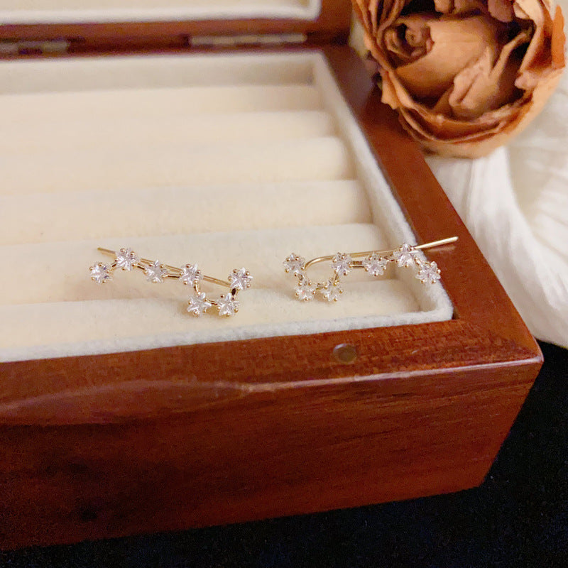 Luxury Zircon Star Linear Ear Crawler Earrings – Silver Needle Design