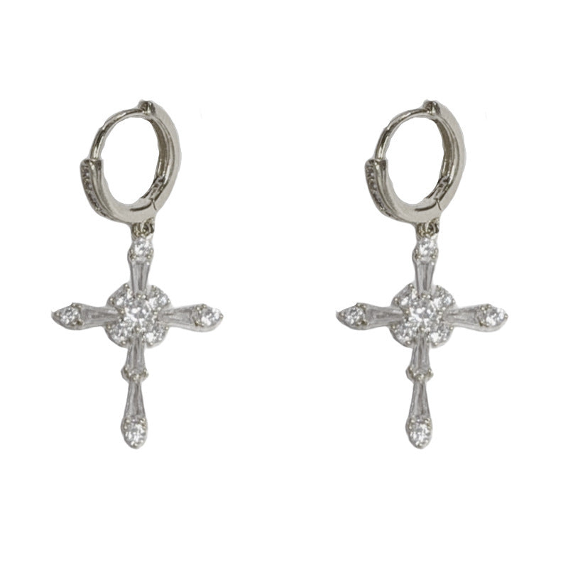 Gold Cross Huggie Earrings – Cubic Zirconia Clicker Hoops for Women