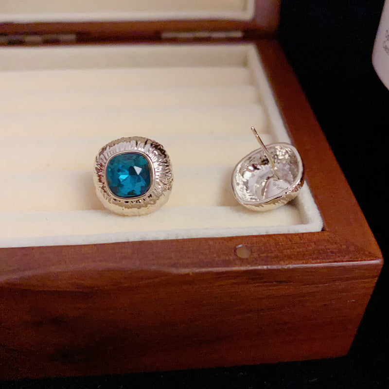 14K Gold-Plated Blue Geometric Square Stud Earrings -Modern Minimalist