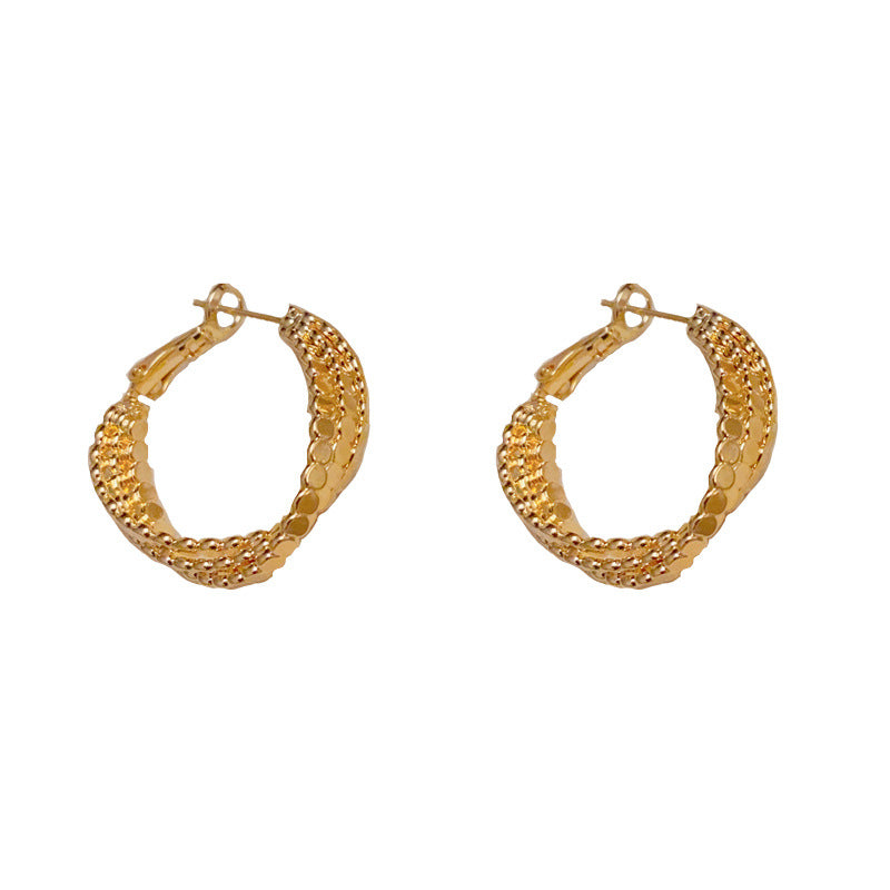 14K Gold-Plated Irregular 3 Layer Round Hoop Earrings - Vintage Style