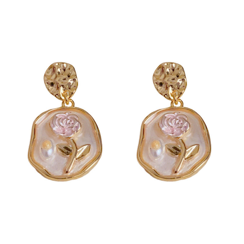 14K Gold Irregular Geometric Rose Drop Earrings– Elegant Vintage Style