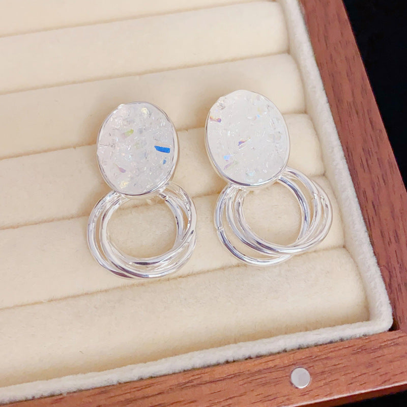 Eaioncol Oval Crystal Drop Earrings Silver