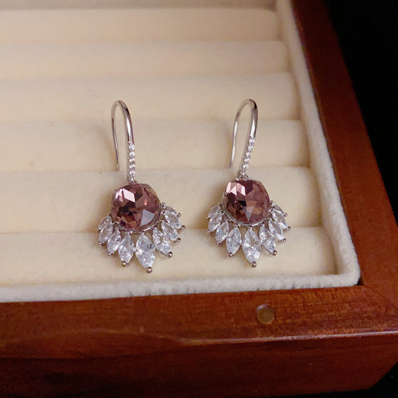 14K Gold-Plated Purple Zircon Drop Earrings - Elegant Chic Design