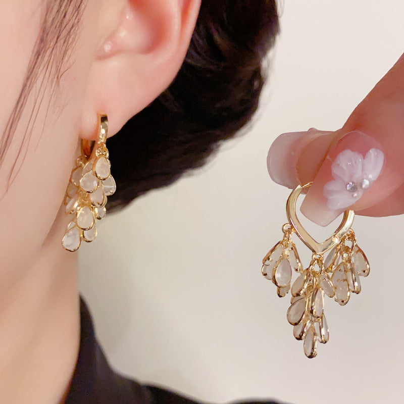 14K Gold-Plated Long Waterdrop Tassel Clip-On Earrings –Elegant Design