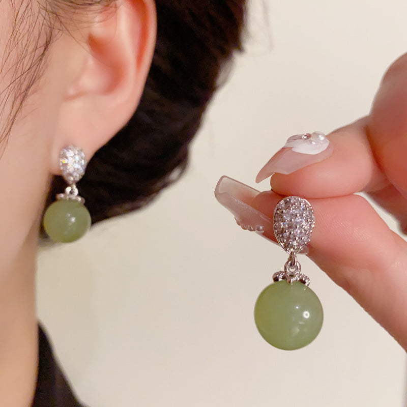 14K Gold-Plated Waterdrop Green Bead Earrings – Elegant Design